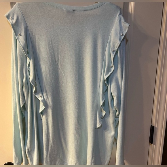 Lane Bryant Very Light Green Ruffle Sleeve Top. Sweater-like - Picture 2 of 5